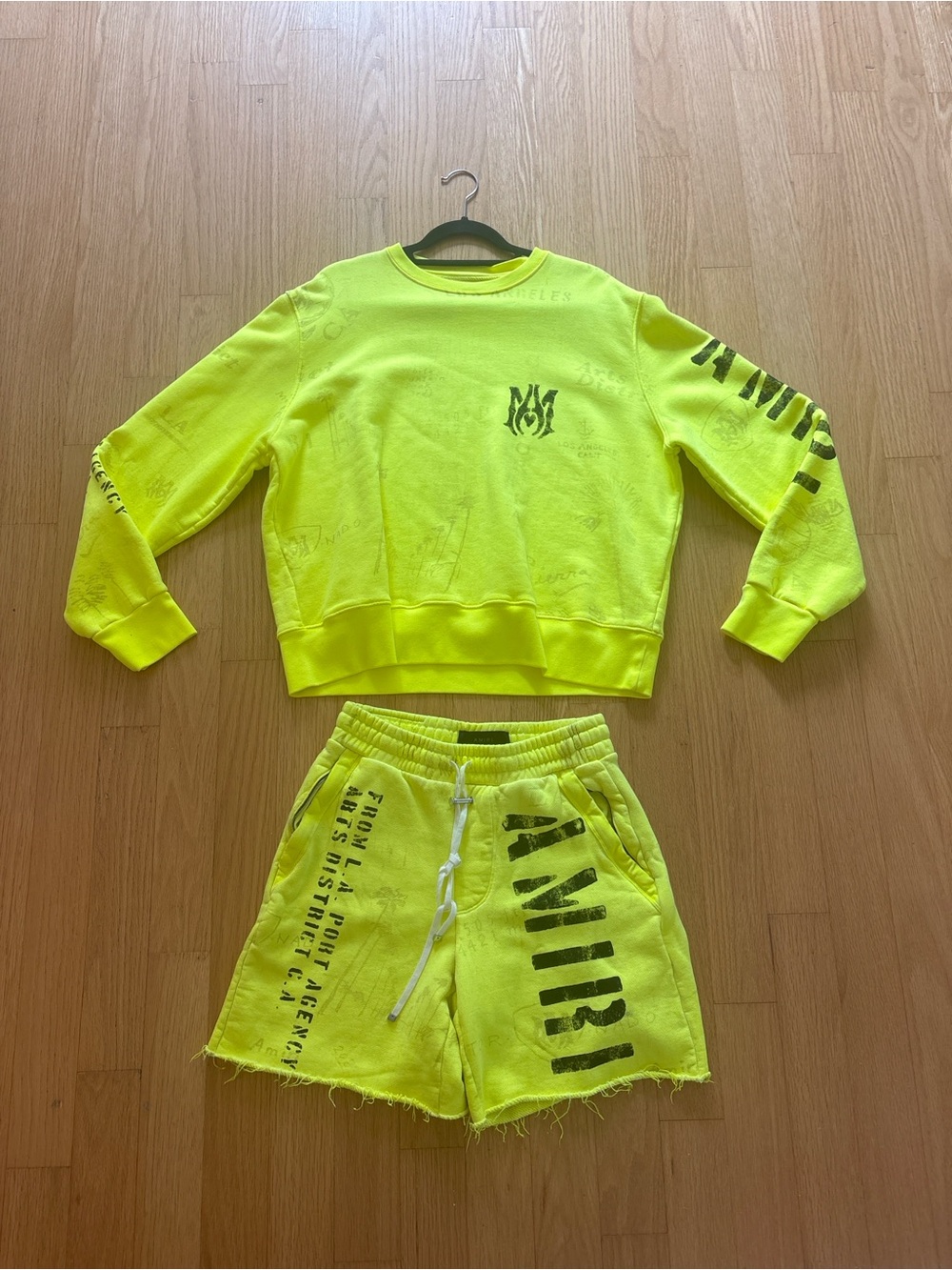 AMIRI Arts District Neon Green Sweatshirt & Shorts Set